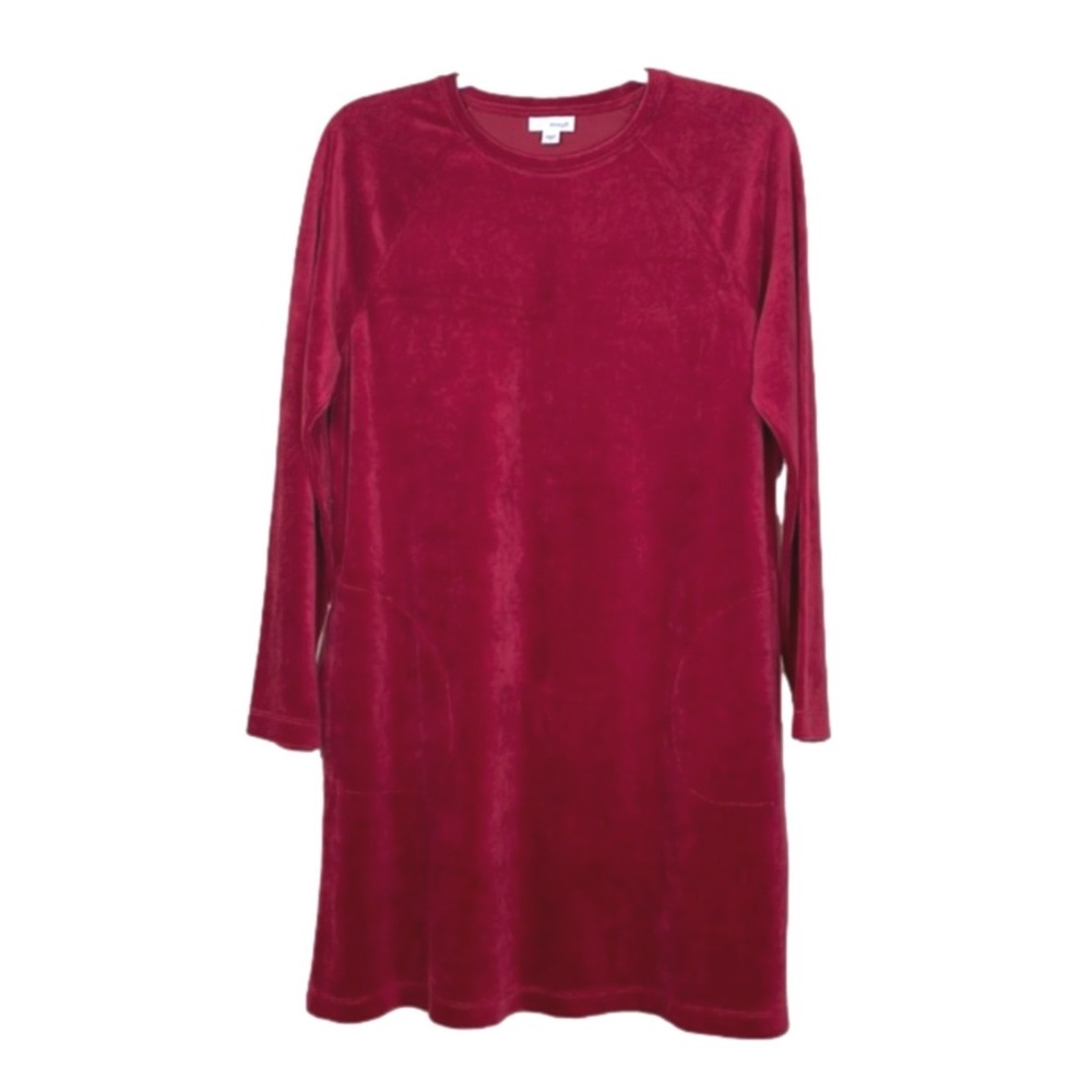 J.‎ JILL PURE JILL Red Velvet Long Sleeve Sheath Dress Pockets Medium Holiday